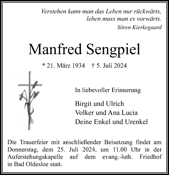 Traueranzeige von Manfred Sengpiel von Stormaner Tageblatt