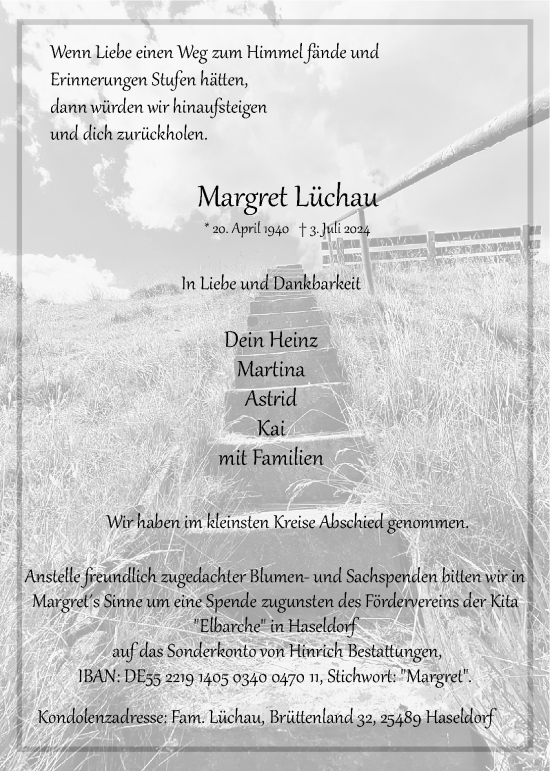 Traueranzeige von Margret Lückau von Uetersener Nachrichten, Der tip am Wochenende