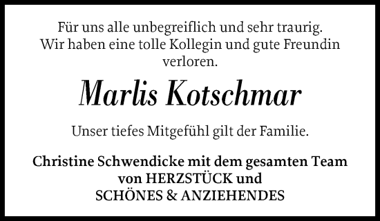 Traueranzeige von Marlis Kotschmar von Eckernförder Zeitung