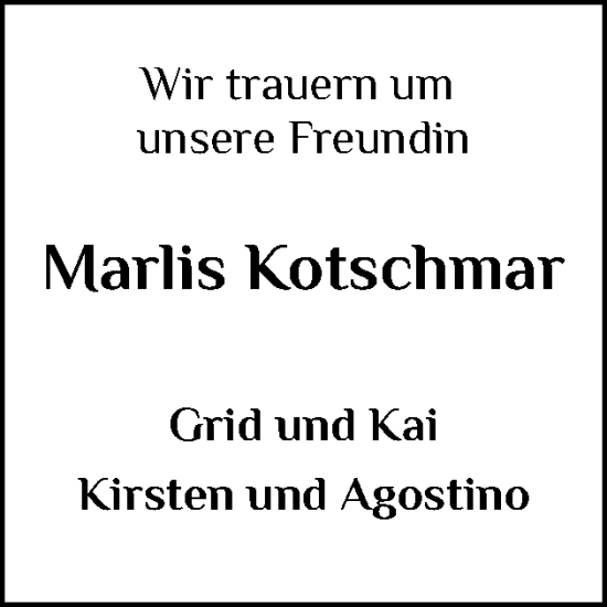 Traueranzeige von Marlis Kotschmar von Eckernförder Zeitung, Hallo Eckernförde