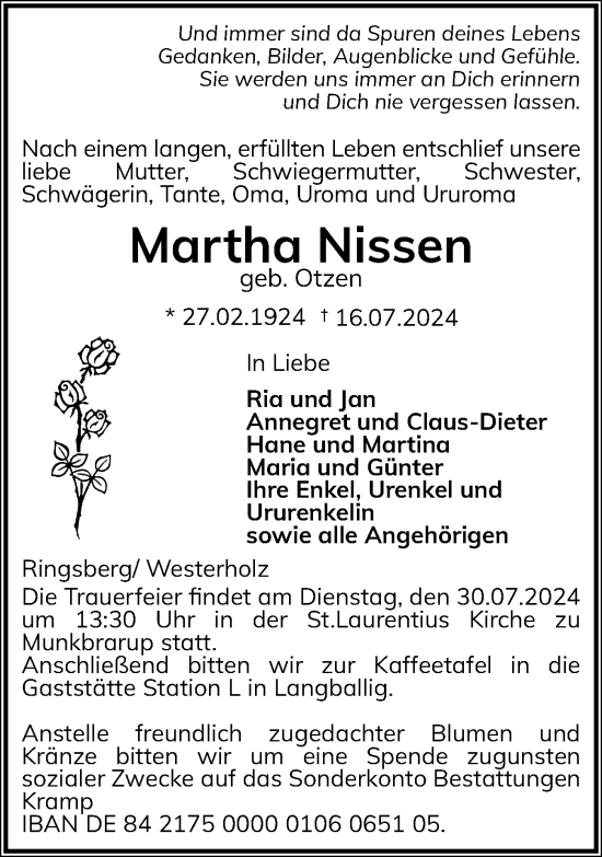Traueranzeige von Martha Nissen von Flensburger Tageblatt, Schleswiger Nachrichten, Schlei-Bote