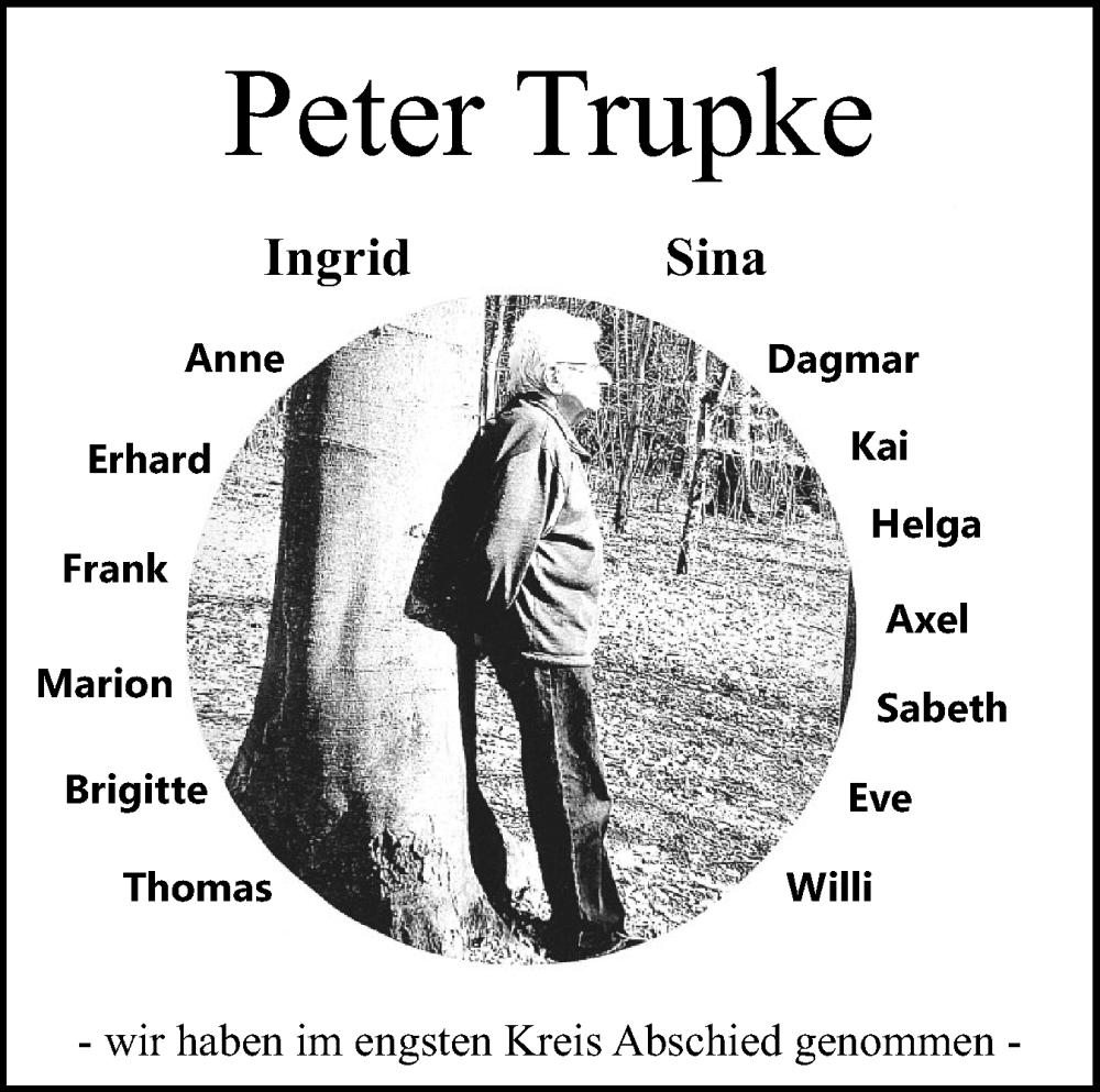  Traueranzeige für Peter Trupke vom 06.07.2024 aus Schleswig-Holsteinische Landeszeitung