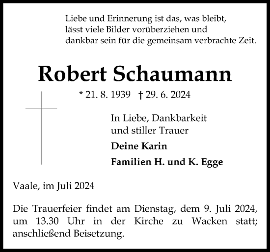 Traueranzeige von Robert Schaumann von Norddeutsche Rundschau, Wilstersche Zeitung, Glückstädter Fortuna