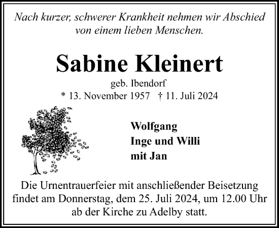 Traueranzeige von Sabine Kleinert von Flensburger Tageblatt