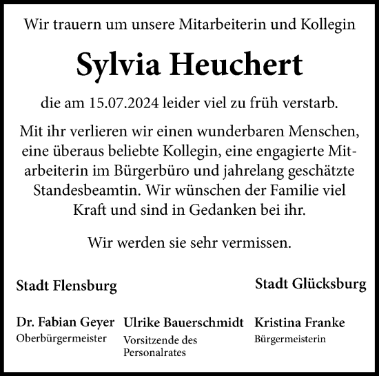 Traueranzeige von Sylvia Heuchert von Flensburger Tageblatt