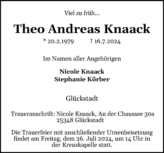 Traueranzeige von Theo Andreas Knaack von Norddeutsche Rundschau, Wilstersche Zeitung, Glückstädter Fortuna