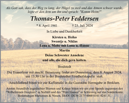 Traueranzeige von Thomas-Peter Feddersen von Region Flensburg