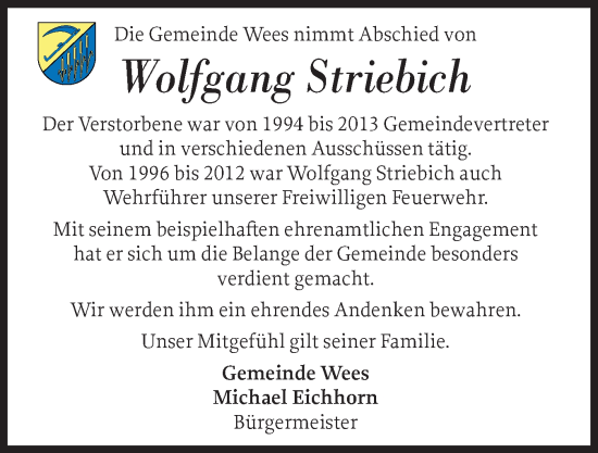 Traueranzeige von Wolfgang Striebich von Flensburger Tageblatt