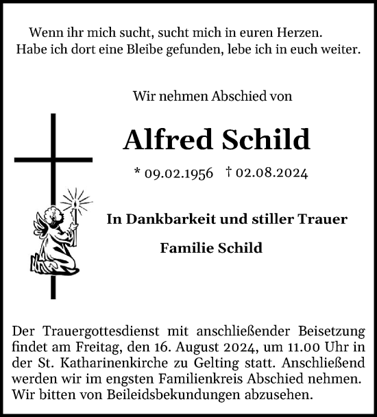 Traueranzeige von Alfred Schild von Digitale Anzeige