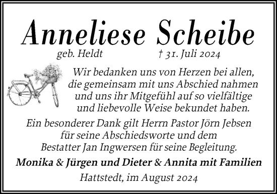 Traueranzeige von Anneliese Scheibe von Husumer Nachrichten, Nordfriesland Tageblatt