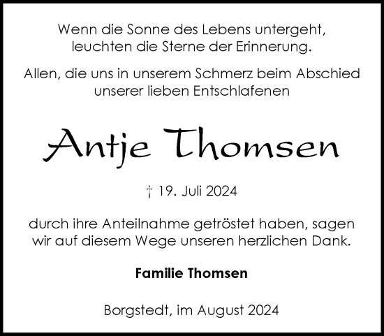 Traueranzeige von Antje Thomsen von Schleswig-Holsteinische Landeszeitung