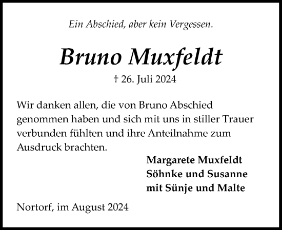 Traueranzeige von Bruno Muxfeldt von Schleswig-Holsteinische Landeszeitung