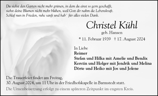 Traueranzeige von Christel Kühl von Elmshorner Nachrichten, Barmstedter Zeitung