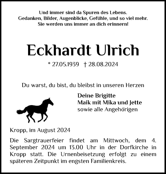 Traueranzeige von Eckhardt Ulrich von Schleswig-Holsteinische Landeszeitung