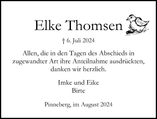 Traueranzeige von Elke Thomsen von Region Pinneberg und tip Pinneberg