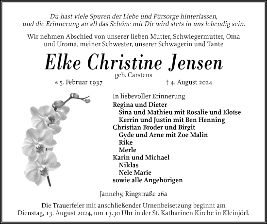 Traueranzeige von Elke Christine Jensen von Region Flensburg