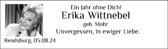 Traueranzeige von Erika Wittnebel von Schleswig-Holsteinische Landeszeitung