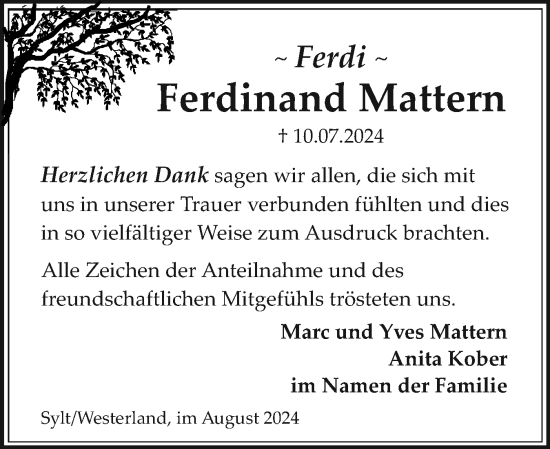 Traueranzeige von Ferdinand Mattern von Sylter Rundschau