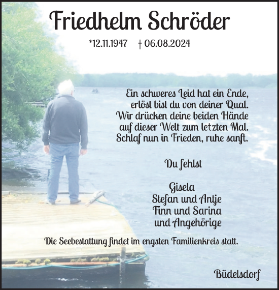 Traueranzeige von Friedhelm Schröder von Schleswig-Holsteinische Landeszeitung