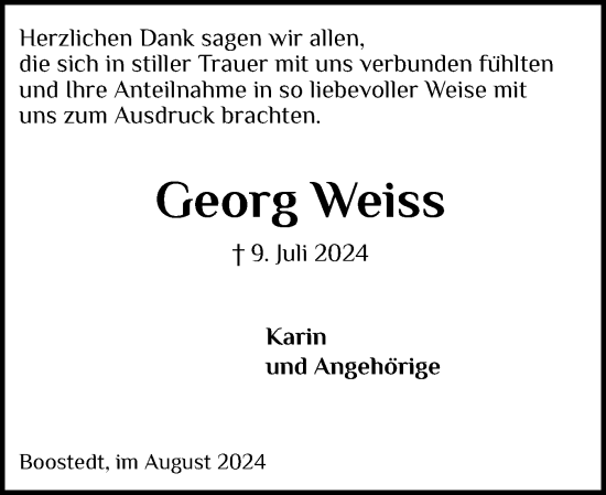 Traueranzeige von Georg Weiss von Holsteinischer Courier