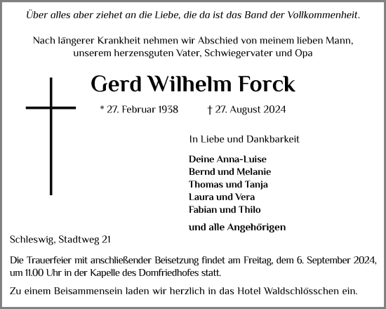 Traueranzeige von Gerd Wilhelm Forck von Region Flensburg