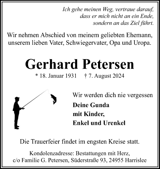 Traueranzeige von Gerhard Petersen von Flensburger Tageblatt