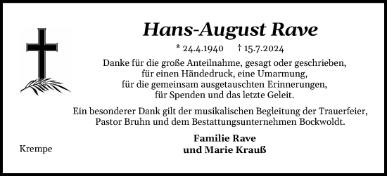 Traueranzeige von Hans-August Rave von Norddeutsche Rundschau, Wilstersche Zeitung, Glückstädter Fortuna