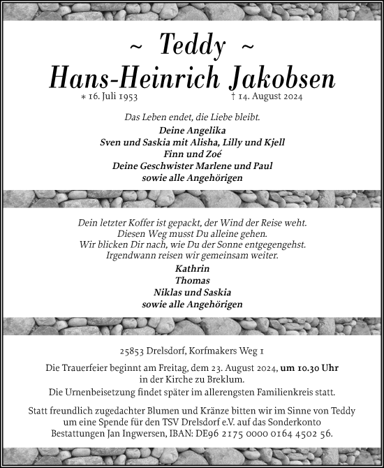 Traueranzeige von Hans-Heinrich Jakobsen von Region Flensburg