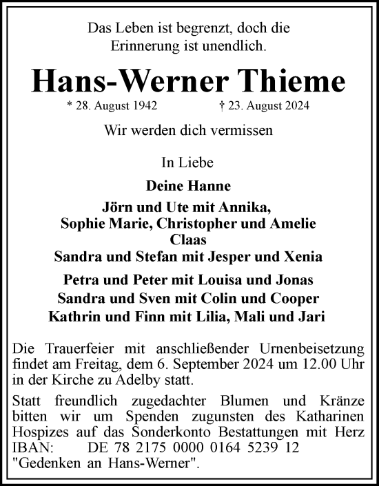 Traueranzeige von Hans-Werner Thieme von Flensburger Tageblatt