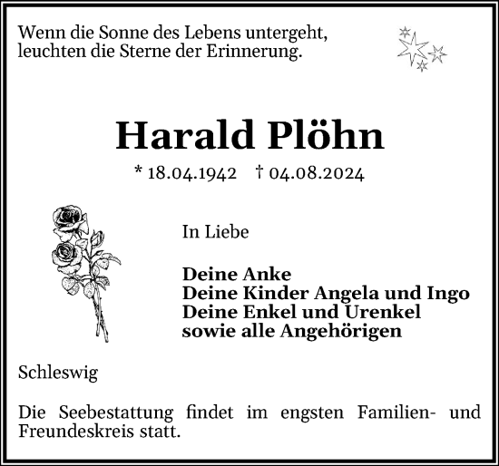 Traueranzeige von Harald Plöhn von Schleswiger Nachrichten, Schlei-Bote