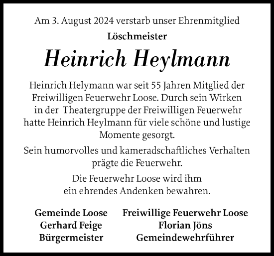 Traueranzeige von Heinrich Heylmann von Eckernförder Zeitung, Hallo Eckernförde