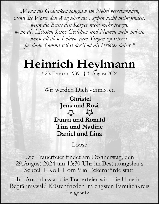 Traueranzeige von Heinrich Heylmann von Eckernförder Zeitung, Hallo Eckernförde