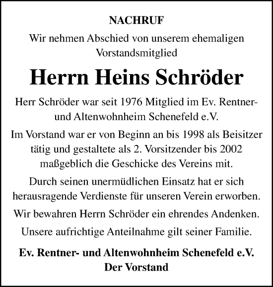 Traueranzeige von Heins Schröder von Norddeutsche Rundschau, Wilstersche Zeitung, Glückstädter Fortuna