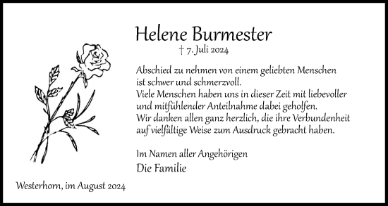 Traueranzeige von Helene Burmester von Elmshorner Nachrichten, Barmstedter Zeitung