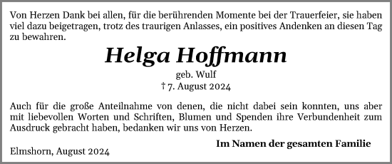 Traueranzeige von Helga Hoffmann von Elmshorner Nachrichten, Barmstedter Zeitung