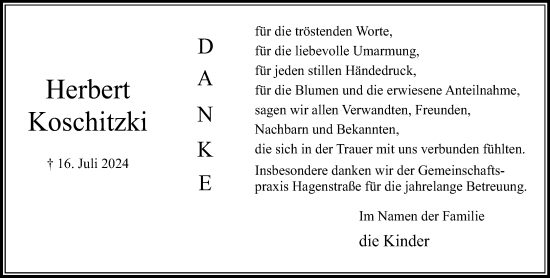 Traueranzeige von Herbert Koschitzki von Stormaner Tageblatt