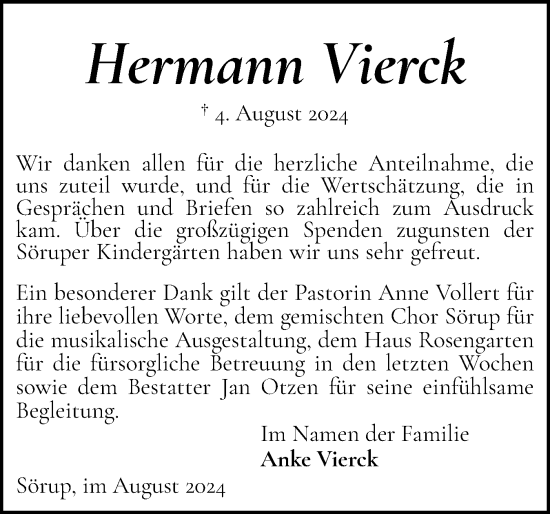 Traueranzeige von Hermann Vierck von Flensburger Tageblatt, Schleswiger Nachrichten, Schlei-Bote