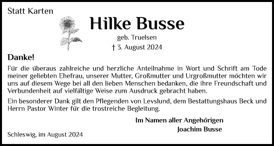 Traueranzeige von Hilke Busse von Schleswiger Nachrichten, Schlei-Bote