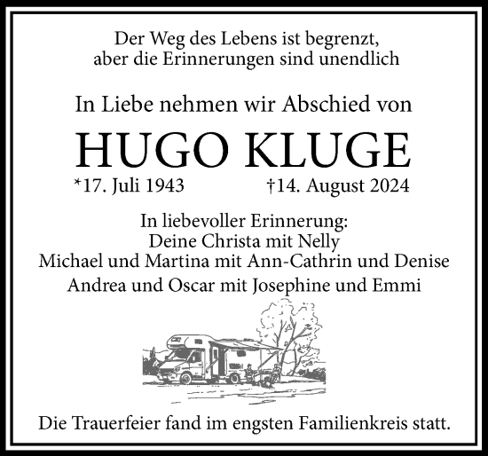 Traueranzeige von Hugo Kluge von Wedel-Schulauer Tageblatt, tip Wedel-Schulauer Tageblatt, tip Rissener Rundschau