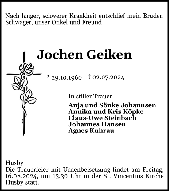 Traueranzeige von Jochen Geiken von Flensburger Tageblatt