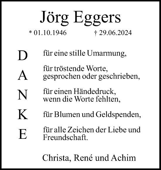Traueranzeige von Jörg Eggers von Region Pinneberg und tip Pinneberg