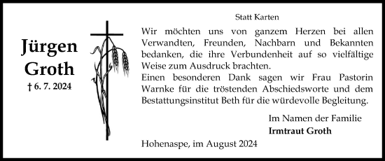 Traueranzeige von Jürgen Groth von Norddeutsche Rundschau, Wilstersche Zeitung, Glückstädter Fortuna