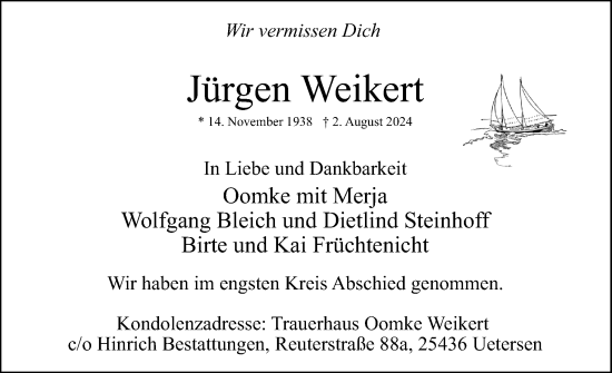 Traueranzeige von Jürgen Weikert von Uetersener Nachrichten, Der tip am Wochenende