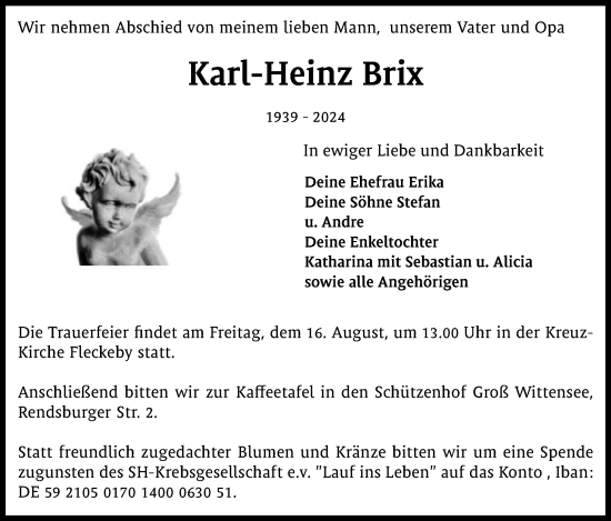 Traueranzeige von Karl-Heinz Brix von Eckernförder Zeitung, Hallo Eckernförde