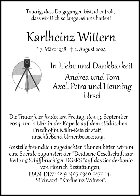 Traueranzeige von Karlheinz Wittern von Elmshorner Nachrichten, Barmstedter Zeitung