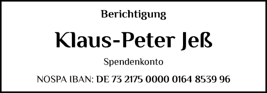 Traueranzeige von Klaus-Peter Jeß von Schleswiger Nachrichten, Schlei-Bote