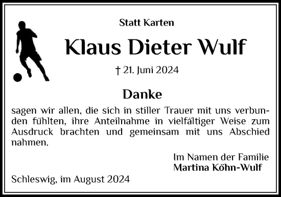 Traueranzeige von Klaus Dieter Wulf von Schleswiger Nachrichten, Schlei-Bote