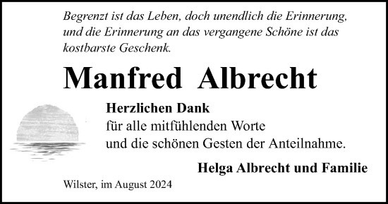 Traueranzeige von Manfred Albrecht von Norddeutsche Rundschau, Wilstersche Zeitung, Glückstädter Fortuna