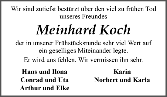 Traueranzeige von Meinhard Koch von Husumer Nachrichten, Nordfriesland Tageblatt