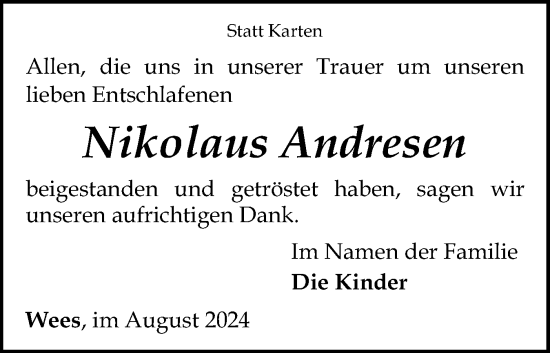 Traueranzeige von Nikolaus Andresen von Flensburger Tageblatt